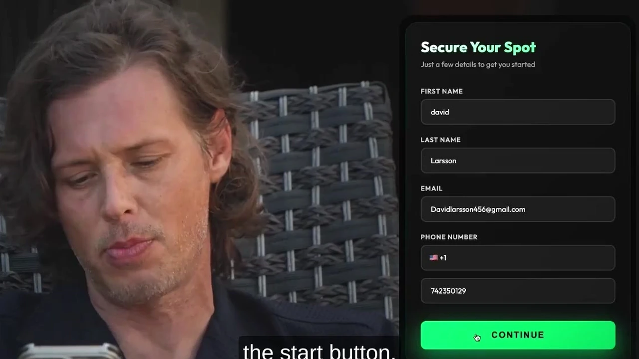 Early-access form preview shown in the founder video