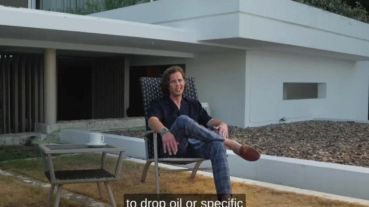 Wide founder interview scene on patio